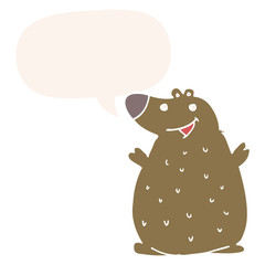 cartoon happy bear and speech bubble in retro style