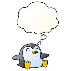 cartoon penguin and thought bubble in smooth gradient style
