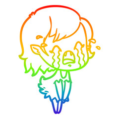 rainbow gradient line drawing cartoon crying vampire girl