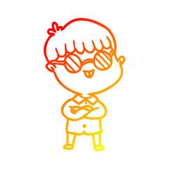 warm gradient line drawing cartoon boy wearing spectacles