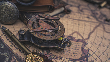 Fototapeta na wymiar Ancient Bronze Sundial Marine Compass