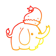 warm gradient line drawing cute cartoon christmas elephant