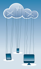 Cloud computing concept illustration like a marionette theatre