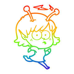 rainbow gradient line drawing cartoon alien girl