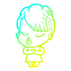 cold gradient line drawing cartoon pretty hipster girl