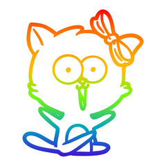 rainbow gradient line drawing cartoon cat