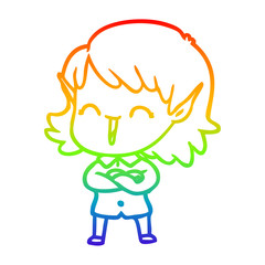 rainbow gradient line drawing cartoon elf girl