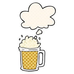 cartoon beer and thought bubble in comic book style
