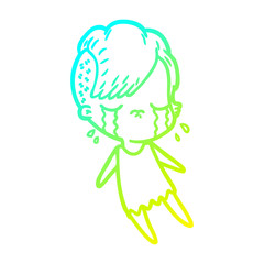 Fototapeta premium cold gradient line drawing cartoon crying girl