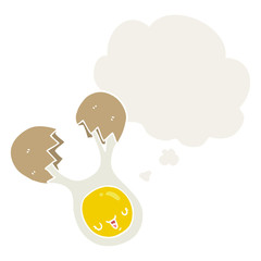 cartoon cracked egg and thought bubble in retro style
