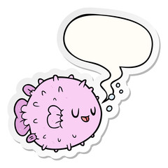 cartoon blowfish and speech bubble sticker