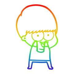 rainbow gradient line drawing happy cartoon boy