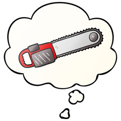 cartoon chainsaw and thought bubble in smooth gradient style