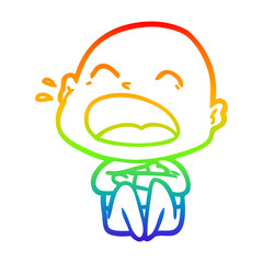 rainbow gradient line drawing cartoon shouting bald man