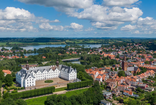 Aerial view of Ploen castle and old town