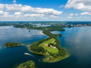 Aerial view of Princes Island or Prinzeninsel near city of Ploen