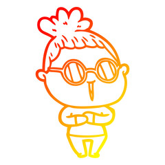 warm gradient line drawing cartoon woman wearing spectacles