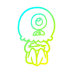 cold gradient line drawing cartoon cyclops alien spaceman