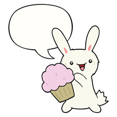 cute cartoon rabbit and muffin and speech bubble