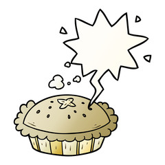 hot cartoon pie fresh out of the oven and speech bubble in smooth gradient style