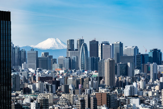 Tokyo Skyline And Mountain Fuji In Japan.