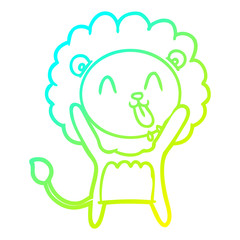 cold gradient line drawing happy cartoon lion