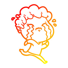 warm gradient line drawing cartoon man crying