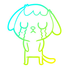 cold gradient line drawing cute cartoon dog crying