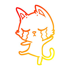 warm gradient line drawing crying cartoon cat performing a dance