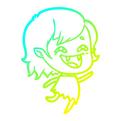 cold gradient line drawing cartoon laughing vampire girl