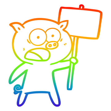 recommend clip art: rainbow gradient line drawing cartoon pig protesting