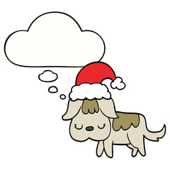 cute christmas dog and thought bubble