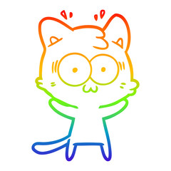 rainbow gradient line drawing cartoon surprised cat