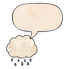 cartoon rain cloud and speech bubble in retro texture style