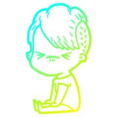 cold gradient line drawing cartoon annoyed hipster girl