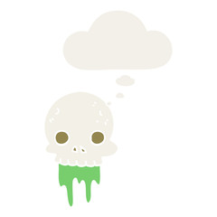 cartoon spooky halloween skull and thought bubble in retro style