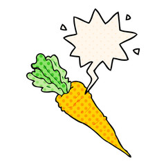 cartoon carrot and speech bubble in comic book style