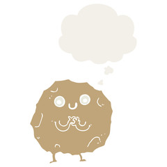 cartoon rock character and thought bubble in retro style