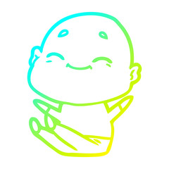 cold gradient line drawing happy cartoon bald man