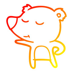 warm gradient line drawing happy cartoon bear pointing