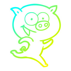 cold gradient line drawing cheerful running pig cartoon