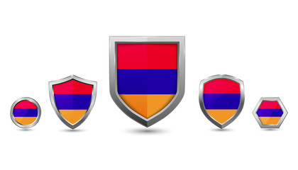 Obraz premium Set of Armenia country flag with metal shape shield