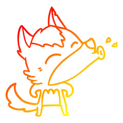warm gradient line drawing howling wolf cartoon