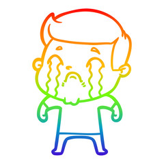 rainbow gradient line drawing cartoon man crying