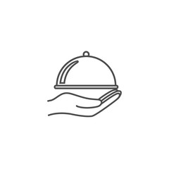 Covered food tray, hand icon. Vector illustration, flat design.