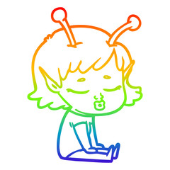 rainbow gradient line drawing cute alien girl cartoon
