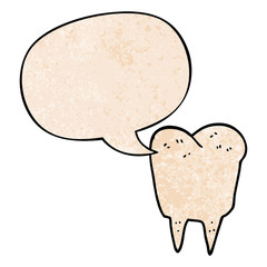 cartoon tooth and speech bubble in retro texture style