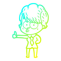 cold gradient line drawing cartoon woman