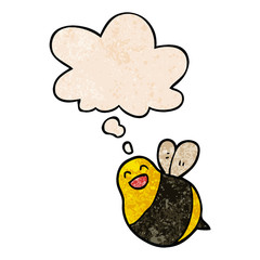 cartoon bee and thought bubble in grunge texture pattern style