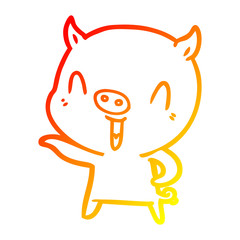 warm gradient line drawing happy cartoon pig
